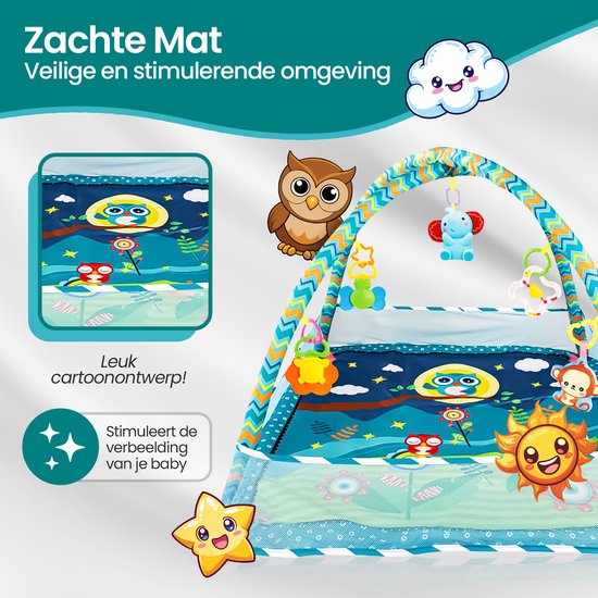 Baby gym speelmat – Velox Goods VL-506 – Interactief & educatief – Veilig met hangspeeltjes en zijwanden – Blauw-Babygym-Ilumina Benelux
