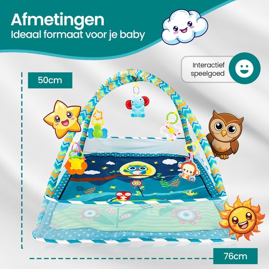 Baby gym speelmat – Velox Goods VL-506 – Interactief & educatief – Veilig met hangspeeltjes en zijwanden – Blauw-Babygym-Ilumina Benelux
