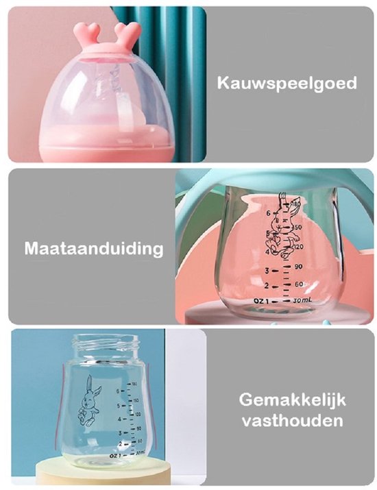 Babyfles met handvat – Zuigfles 180ml – BPA-vrij – Anti-koliek – Vaatwasser- & magnetronbestendig – Mint-Ilumina Benelux