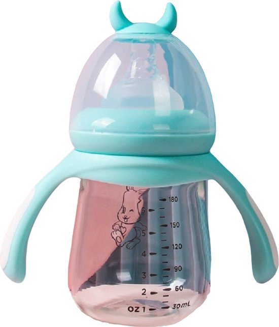 Babyfles met handvat – Zuigfles 180ml – BPA-vrij – Anti-koliek – Vaatwasser- & magnetronbestendig – Mint-Ilumina Benelux