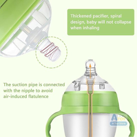 Babyfles met handvaten – Siliconen zuigfles 240ml – Lekvrij antislip – BPA-vrij drinkbeker – Roze-Ilumina Benelux