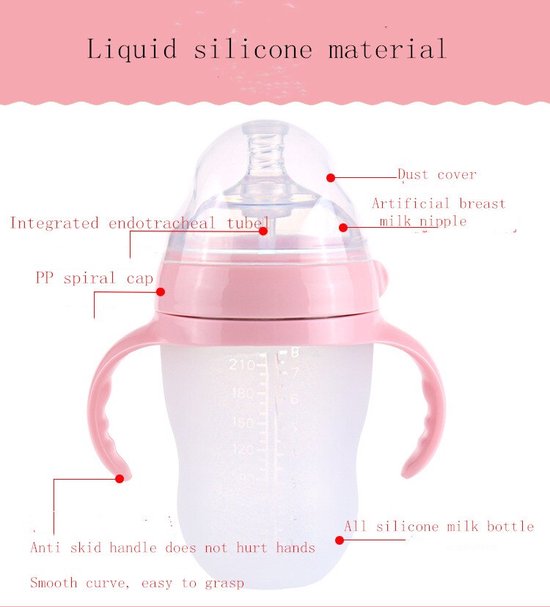 Babyfles met handvaten – Siliconen zuigfles 240ml – Lekvrij antislip – BPA-vrij drinkbeker – Roze-Ilumina Benelux