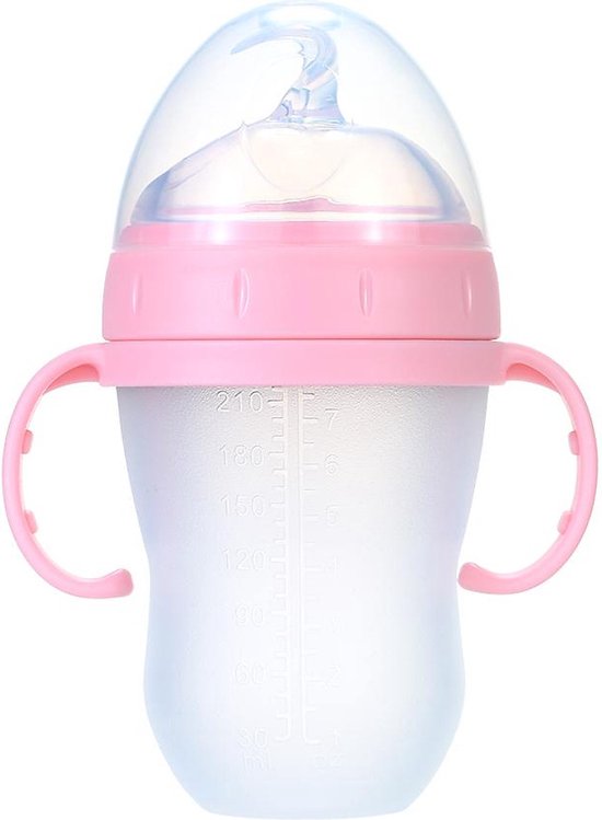 Babyfles met handvaten – Siliconen zuigfles 240ml – Lekvrij antislip – BPA-vrij drinkbeker – Roze-Ilumina Benelux