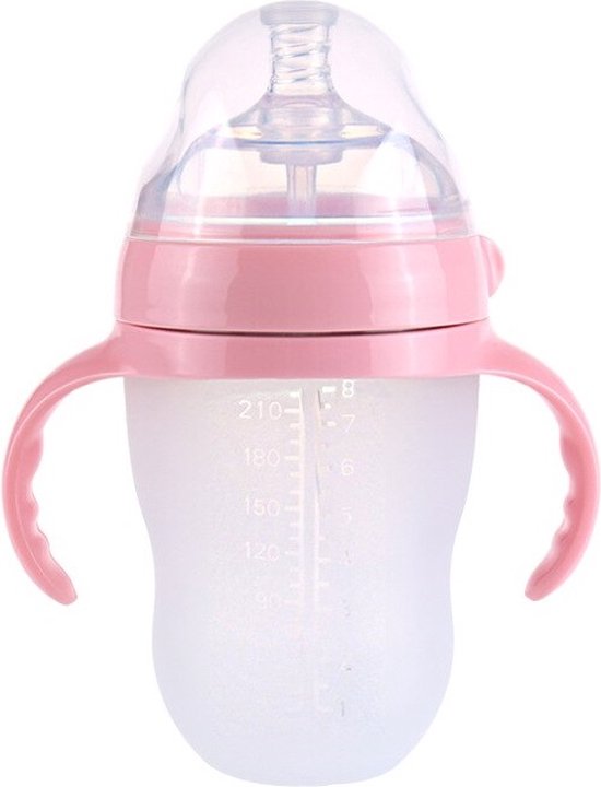 Babyfles met handvaten – Siliconen zuigfles 240ml – Lekvrij antislip – BPA-vrij drinkbeker – Roze-Ilumina Benelux