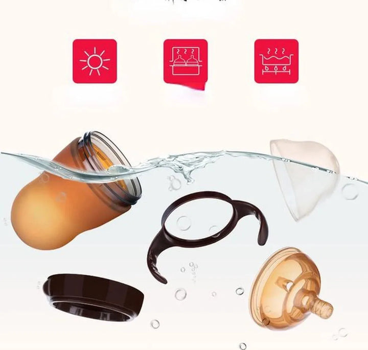 Babyfles met handvaten – Siliconen zuigfles 240ml – Lekvrij & antislip – BPA-vrij drinkbeker voor baby’s – Bruin-Ilumina Benelux