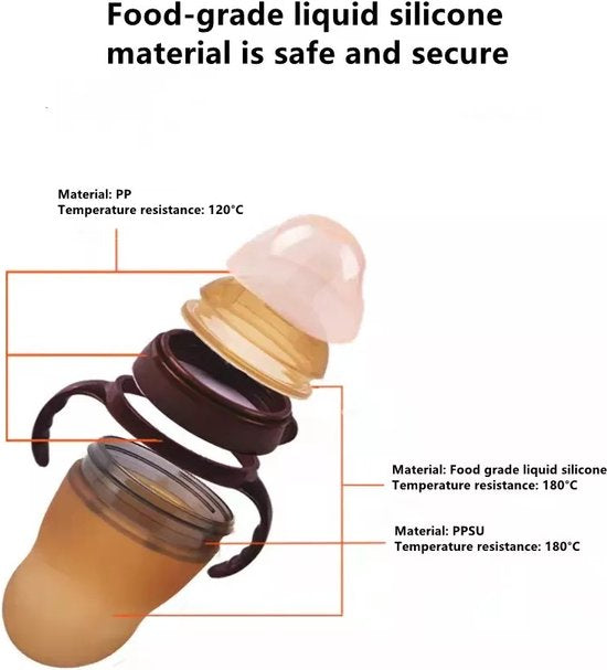 Babyfles met handvaten – Siliconen zuigfles 240ml – Lekvrij & antislip – BPA-vrij drinkbeker voor baby’s – Bruin-Ilumina Benelux
