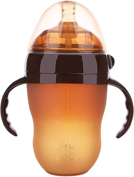 Babyfles met handvaten – Siliconen zuigfles 240ml – Lekvrij & antislip – BPA-vrij drinkbeker voor baby’s – Bruin-Ilumina Benelux
