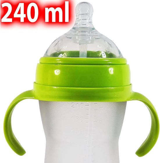 Babyfles met handvatten – Siliconen zuigfles 240ml – Lekvrij & antislip – BPA-vrij drinkbeker – Groen-Ilumina Benelux