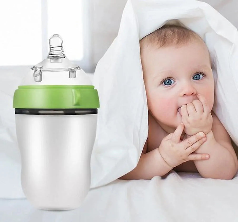 Babyfles met handvatten – Siliconen zuigfles 240ml – Lekvrij & antislip – BPA-vrij drinkbeker – Groen-Ilumina Benelux