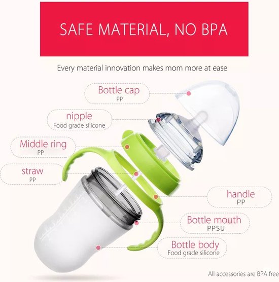 Babyfles met handvatten – Siliconen zuigfles 240ml – Lekvrij & antislip – BPA-vrij drinkbeker – Groen-Ilumina Benelux