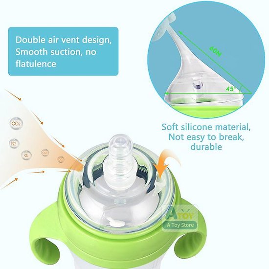 Babyfles met handvatten – Siliconen zuigfles 240ml – Lekvrij & antislip – BPA-vrij drinkbeker – Groen-Ilumina Benelux