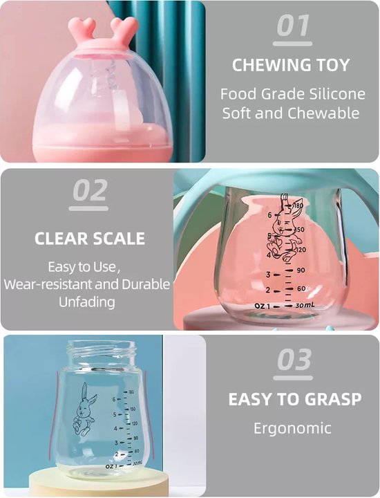 Babyfles met handvatten – Zuigfles 180ml – BPA-vrij – Anti-koliek – Vaatwasser & magnetronbestendig – Groen-Ilumina Benelux