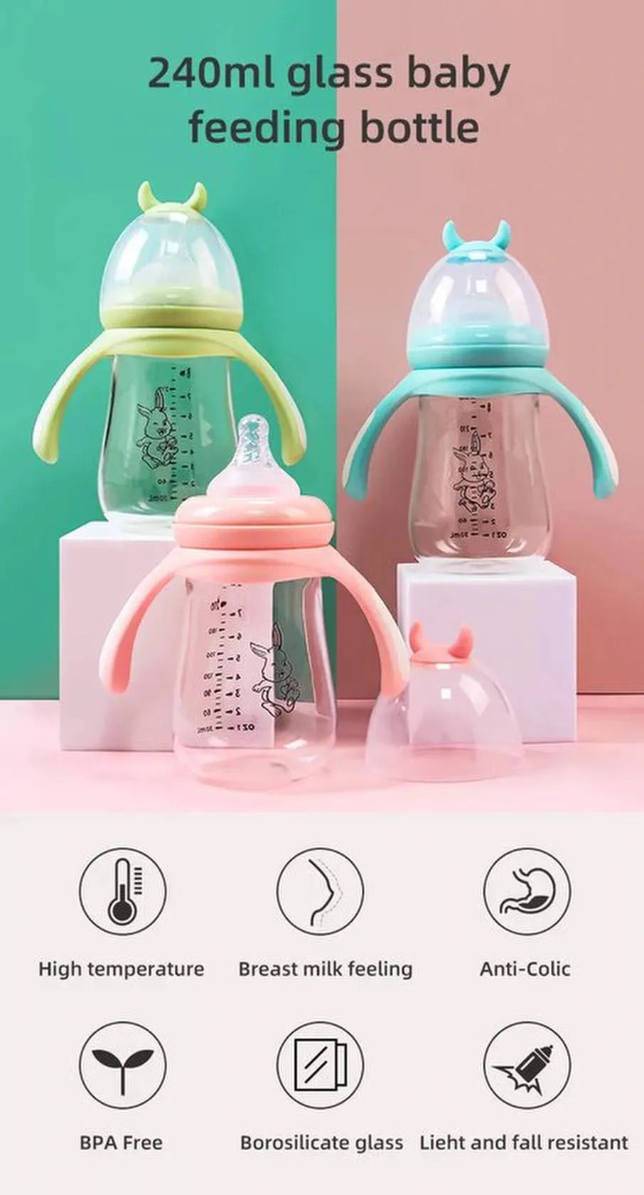 Babyfles met handvatten – Zuigfles 180ml – BPA-vrij – Anti-koliek – Vaatwasser & magnetronbestendig – Groen-Ilumina Benelux