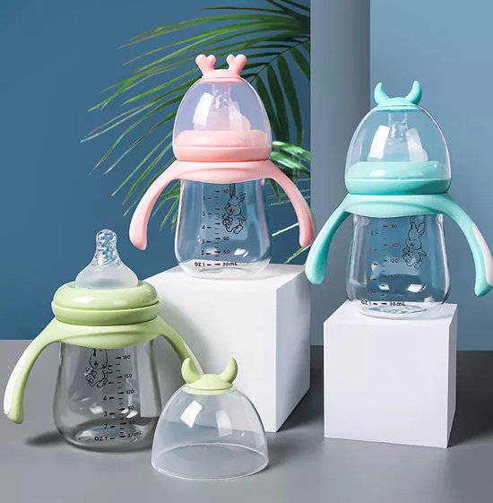 Babyfles met handvatten – Zuigfles 180ml – BPA-vrij – Anti-koliek – Vaatwasser & magnetronbestendig – Groen-Ilumina Benelux