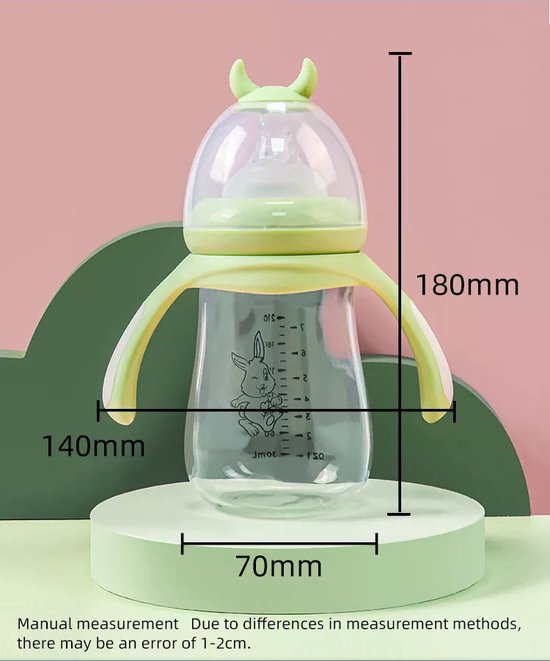 Babyfles met handvatten – Zuigfles 180ml – BPA-vrij – Anti-koliek – Vaatwasser & magnetronbestendig – Groen-Ilumina Benelux