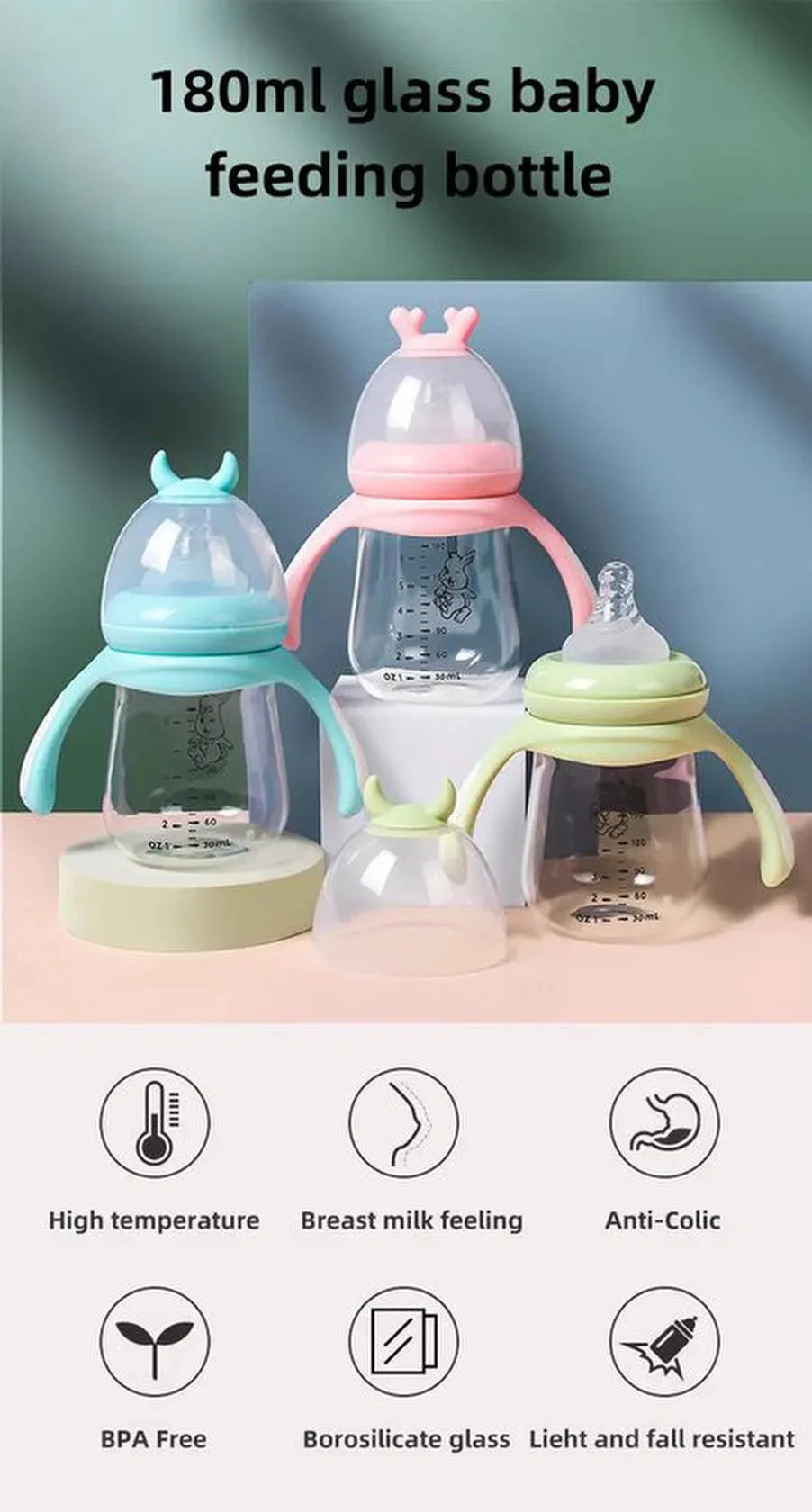 Babyfles met handvatten – Zuigfles 180ml – BPA-vrij – Anti-koliek – Vaatwasser & magnetronbestendig – Groen-Ilumina Benelux