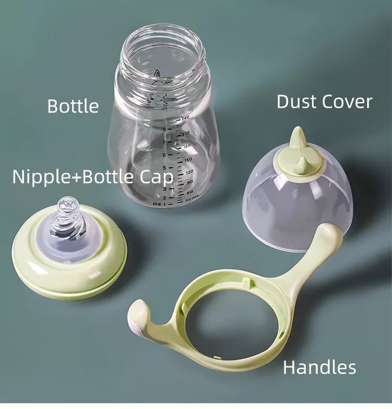 Babyfles met handvatten – Zuigfles 180ml – BPA-vrij – Anti-koliek – Vaatwasser & magnetronbestendig – Groen-Ilumina Benelux