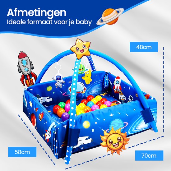 Babygym speelkleed – Velox Goods VL-505 5-in-1 activiteitenmat & ballenbak – Ruimtemotief – Zacht wasbaar – 58x70 cm-Babygym-Ilumina Benelux