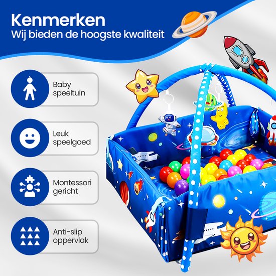 Babygym speelkleed – Velox Goods VL-505 5-in-1 activiteitenmat & ballenbak – Ruimtemotief – Zacht wasbaar – 58x70 cm-Babygym-Ilumina Benelux