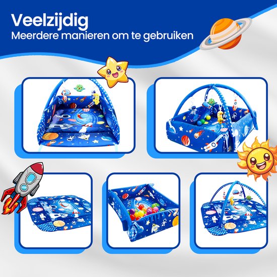 Babygym speelkleed – Velox Goods VL-505 5-in-1 activiteitenmat & ballenbak – Ruimtemotief – Zacht wasbaar – 58x70 cm-Babygym-Ilumina Benelux