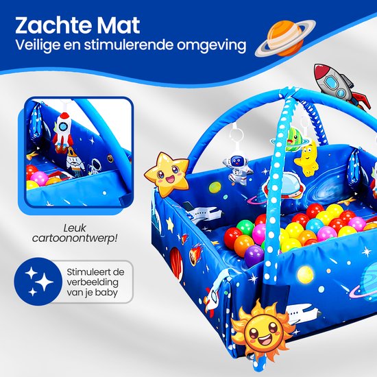 Babygym speelkleed – Velox Goods VL-505 5-in-1 activiteitenmat & ballenbak – Ruimtemotief – Zacht wasbaar – 58x70 cm-Babygym-Ilumina Benelux