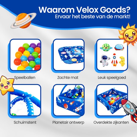 Babygym speelkleed – Velox Goods VL-505 5-in-1 activiteitenmat & ballenbak – Ruimtemotief – Zacht wasbaar – 58x70 cm-Babygym-Ilumina Benelux