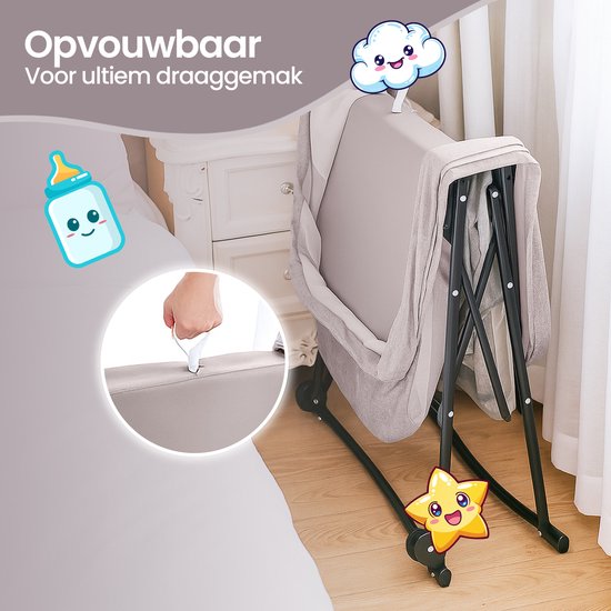 Babywieg – Velox Goods VL-513 – Verstelbare hoogte – Schommelfunctie – Opvouwbaar & ademend gaas – Grijs-Ledikant-Ilumina Benelux