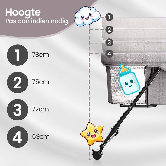 Babywieg – Velox Goods VL-513 – Verstelbare hoogte – Schommelfunctie – Opvouwbaar & ademend gaas – Grijs-Ledikant-Ilumina Benelux