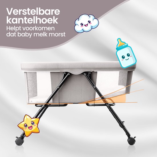 Babywieg – Velox Goods VL-513 – Verstelbare hoogte – Schommelfunctie – Opvouwbaar & ademend gaas – Grijs-Ledikant-Ilumina Benelux