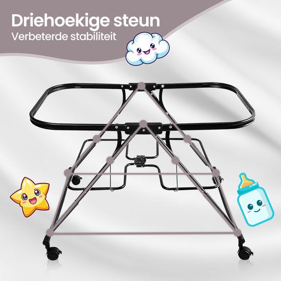 Babywieg – Velox Goods VL-513 – Verstelbare hoogte – Schommelfunctie – Opvouwbaar & ademend gaas – Grijs-Ledikant-Ilumina Benelux