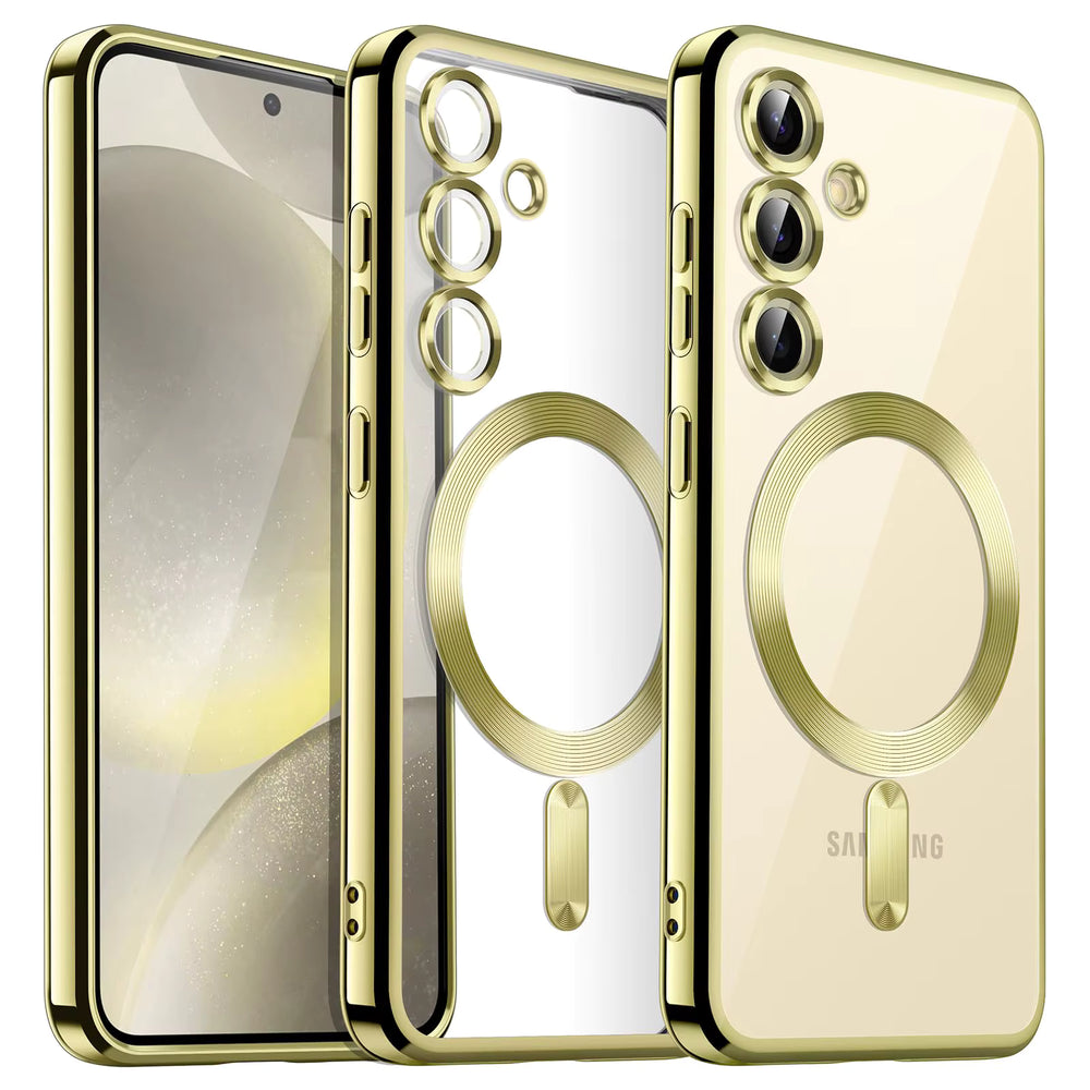 Backcover met 2x Screenprotector Samsung Galaxy A57 Hoesjes – MagSafe Compatible – Ingebouwde Camera Lens Protector - Goud-Ilumina Benelux