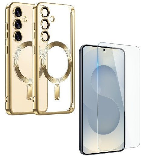 Backcover met 2x Screenprotector Samsung Galaxy A57 Hoesjes – MagSafe Compatible – Ingebouwde Camera Lens Protector - Goud-Ilumina Benelux
