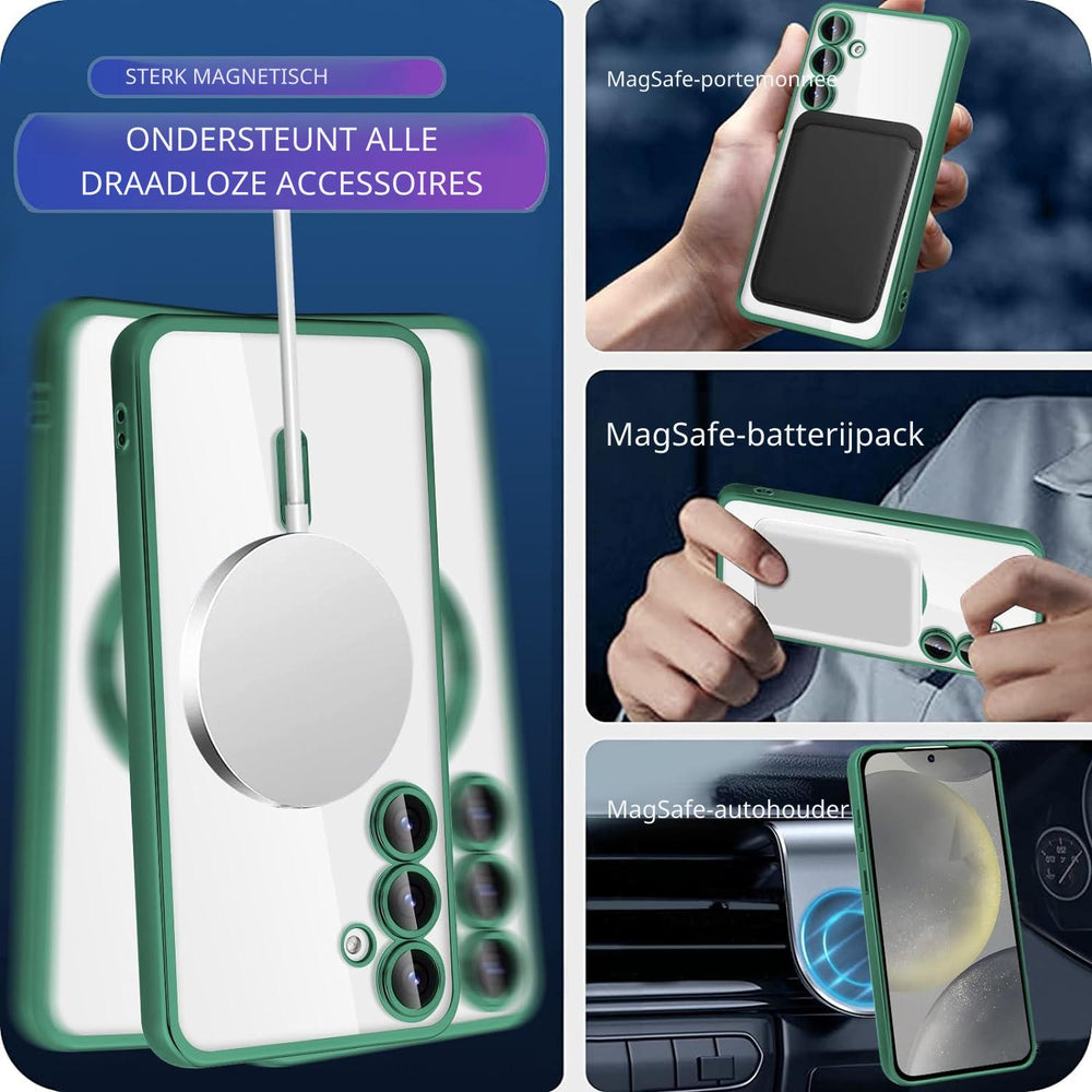 Backcover met 2x Screenprotector Samsung Galaxy S26 Hoesjes – MagSafe Compatible – Ingebouwde Camera Lens Protector - Groen-Ilumina Benelux
