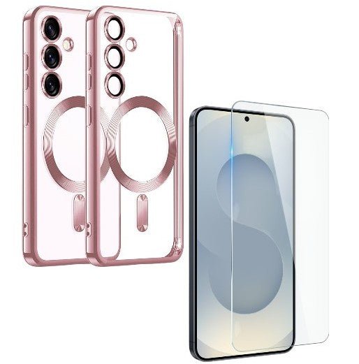 Backcover met 2x Screenprotector Samsung Galaxy A57 Hoesjes – MagSafe Compatible – Ingebouwde Camera Lens Protector - Roségoud-Ilumina Benelux