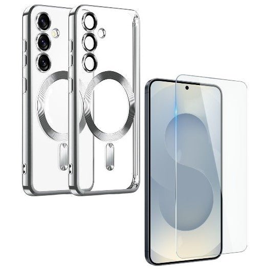 Backcover met 2x Screenprotector Samsung Galaxy A57 Hoesjes – MagSafe Compatible – Ingebouwde Camera Lens Protector - Zilver-Ilumina Benelux