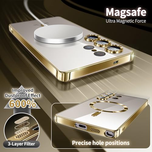 Goudkleurige telefoonhoes met ronde witte oplader