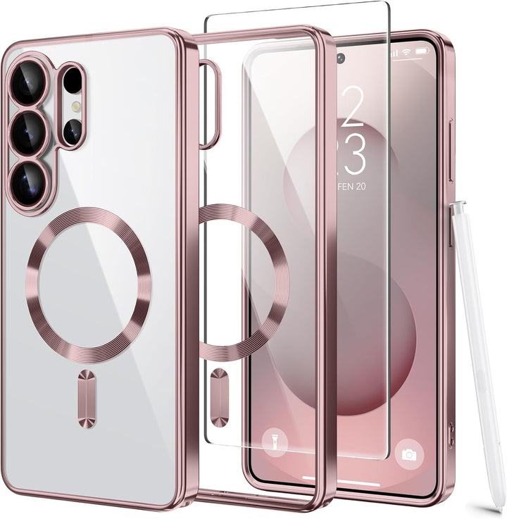 Backcover met 2x Screenprotector Samsung Galaxy S26 Ultra Hoesjes – MagSafe Compatible – Ingebouwde Camera Lens Protector - Roségoud-Hoesjes-Ilumina Benelux