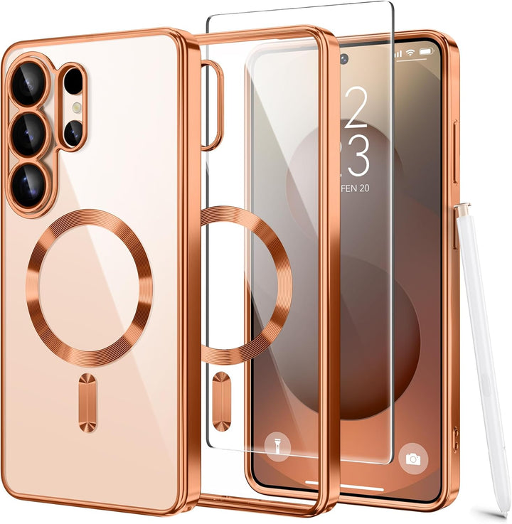 Backcover met 2x Screenprotector Samsung Galaxy S26 Ultra Hoesjes – MagSafe Compatible – Ingebouwde Camera Lens Protector - oranje-Hoesjes-Ilumina Benelux