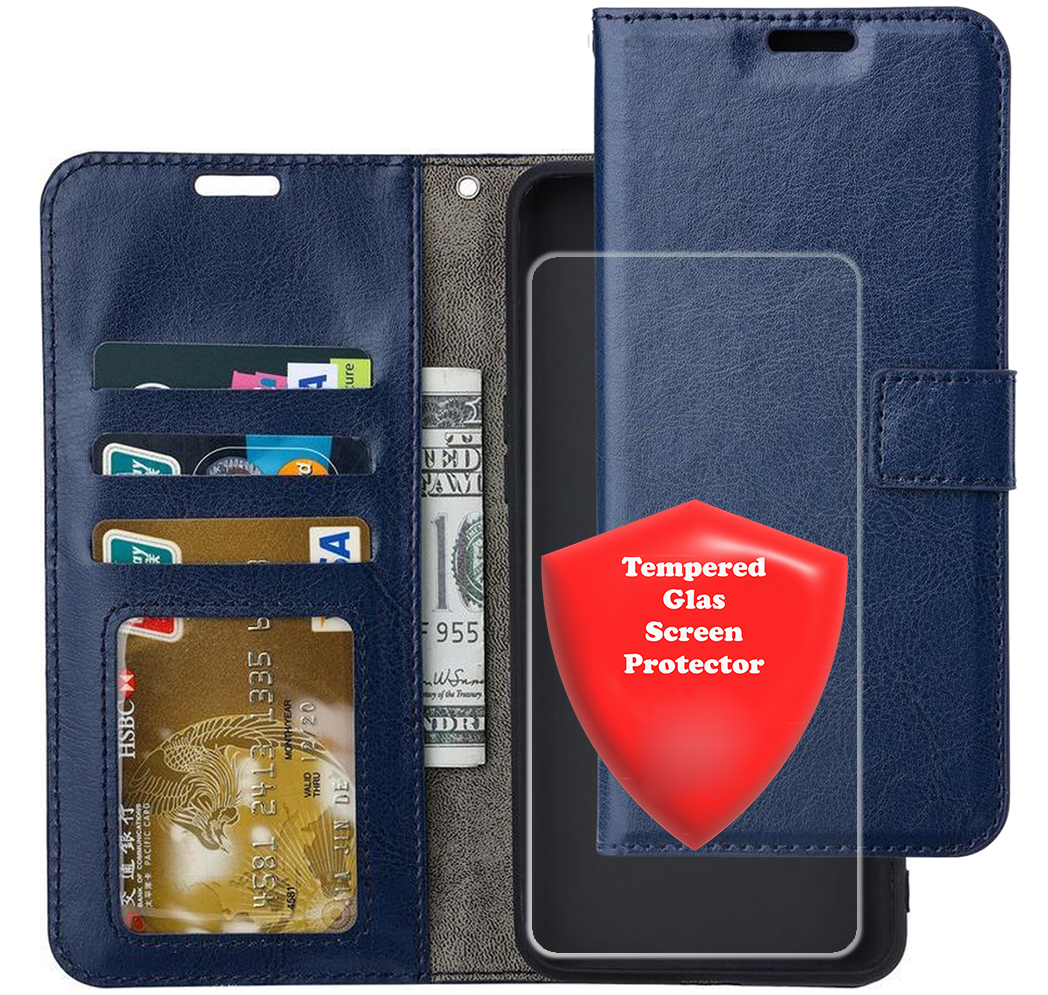 Bookcase Geschikt voor: Motorola Edge 30 Pro - Blauw - Portemonnee hoesje met 1x Screenprotector