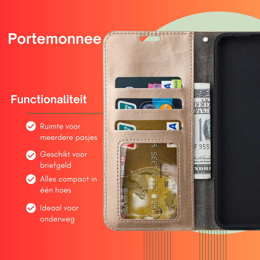Portemonnee BookCase Hoesje + 2 Pack Screenprotector Glas Geschikt voor: Samsung Galaxy M52 5G - goud