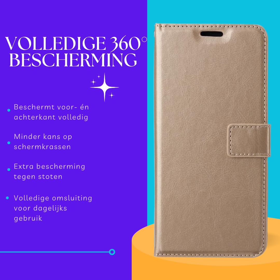 Portemonnee BookCase Hoesje + 2 Pack Screenprotector Glas Geschikt voor: Samsung Galaxy M52 5G - goud