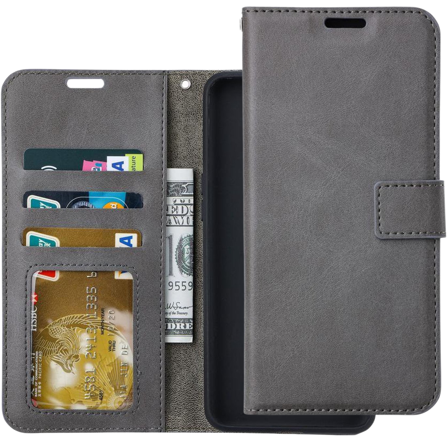 Bookcase Geschikt voor: Samsung Galaxy A73 5G Grijs - Portemonnee hoesje met 1x Glas Screenprotector