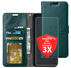 Samsung Galaxy A22 4G Hoesjes – Portemonnee Hoes – Magneetsluiting – Pasjeshouder – 3x Gehard Glas Screenprotector – Groen