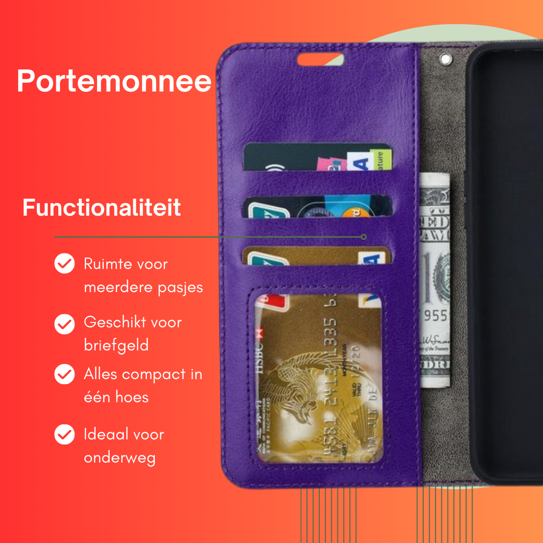 Portemonnee Hoesje - 2 Pack Screenprotector Geschikt voor: Samsung Galaxy A54 - Paars