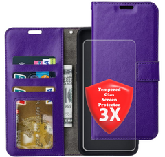 Samsung Galaxy A17 5G Hoesjes – Portemonnee Bookcase – Magneetsluiting – 3x Gehard Glas Screenprotector – Paars