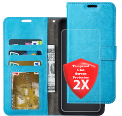 hoesje Geschikt voor: Samsung Galaxy A7 2018 Portemonnee Turquoise met 2x Glas Screenprotector
