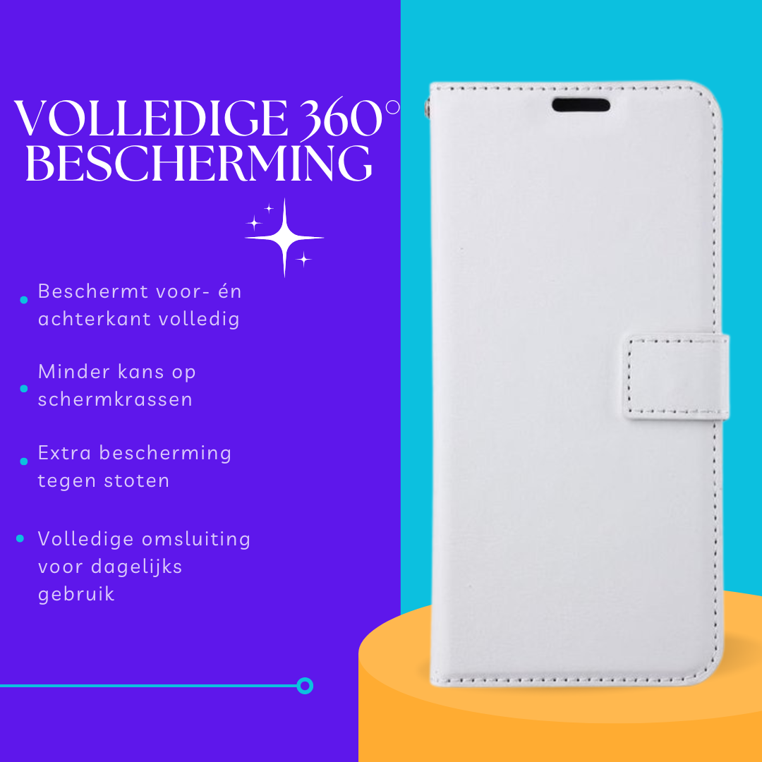 Bookcase Geschikt voor: Samsung Galaxy A73 5G Wit - Portemonnee hoesje met 1x Glas Screenprotector