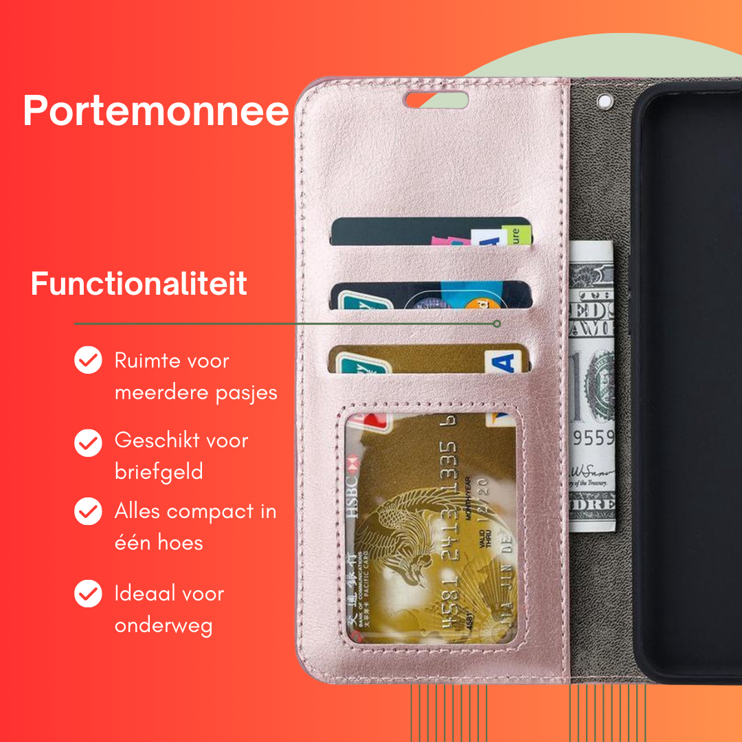 Portemonnee Hoesje - 2 Pack Screenprotector Geschikt voor: Samsung Galaxy A7 2018 - Roségoud