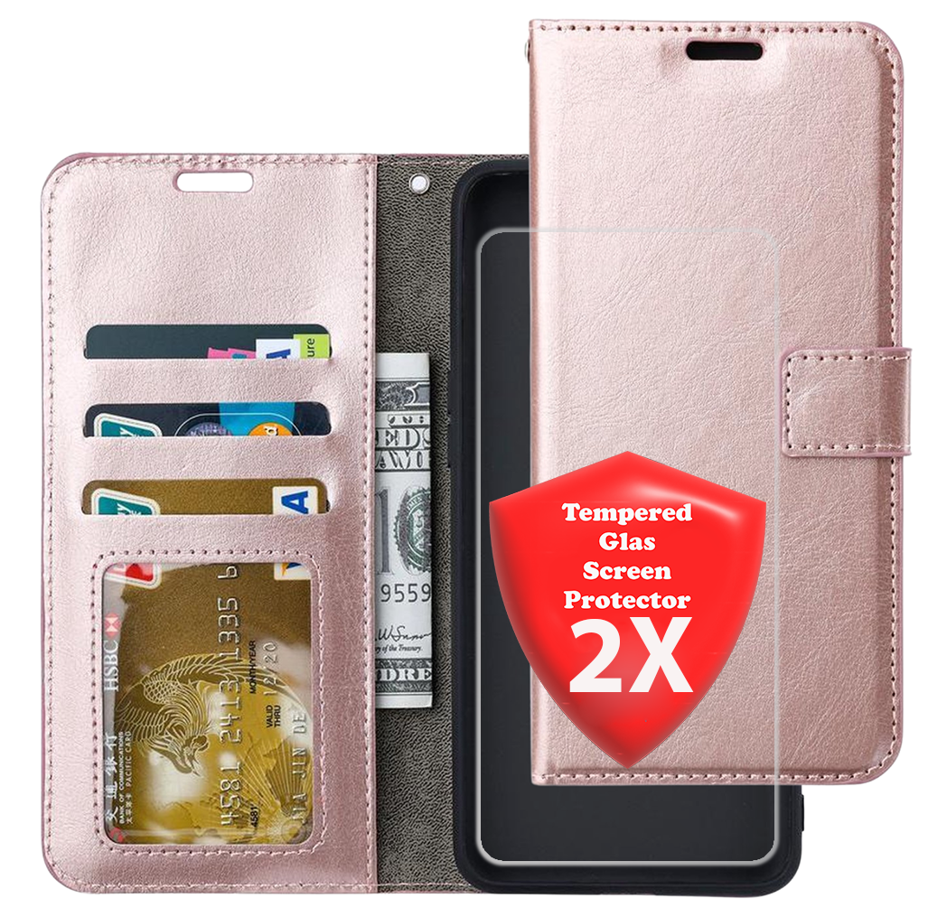 hoesje Geschikt voor: Samsung Galaxy A80 Portemonnee Roségoud met 2x Glas Screenprotector