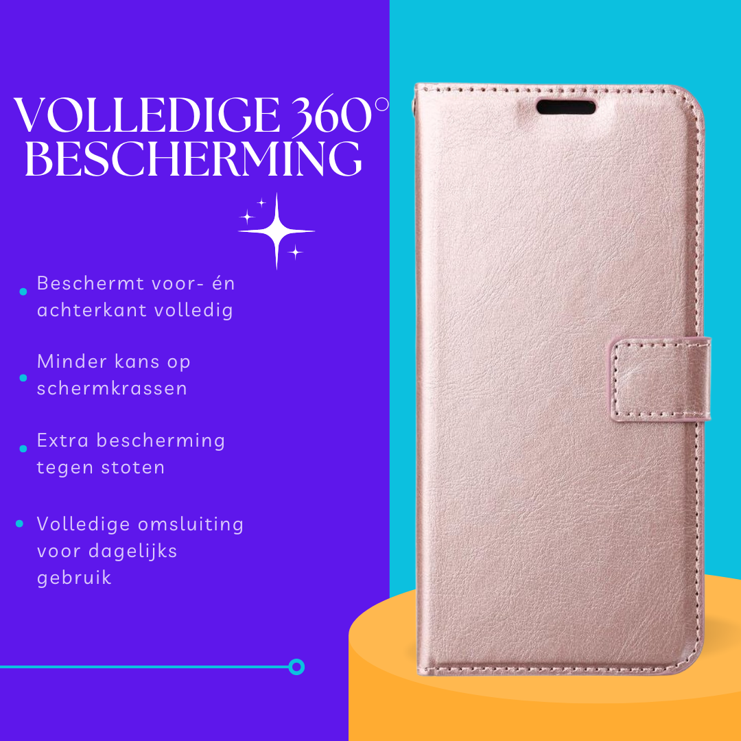 Portemonnee Hoesje - 2 Pack Screenprotector Geschikt voor: Samsung Galaxy A7 2018 - Roségoud